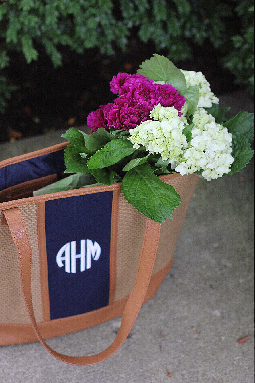 flowers and tote bag