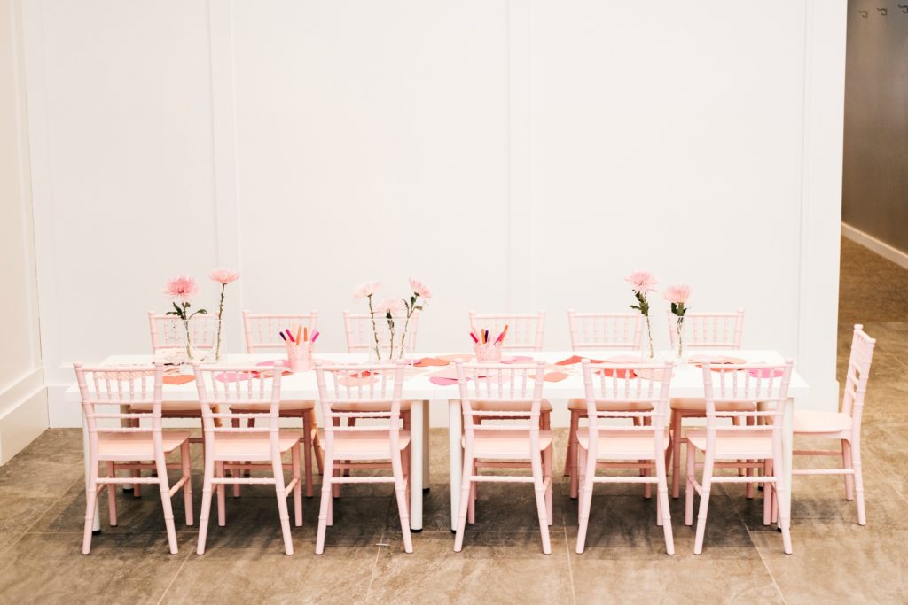 galentines day party chiavari chairs and table
