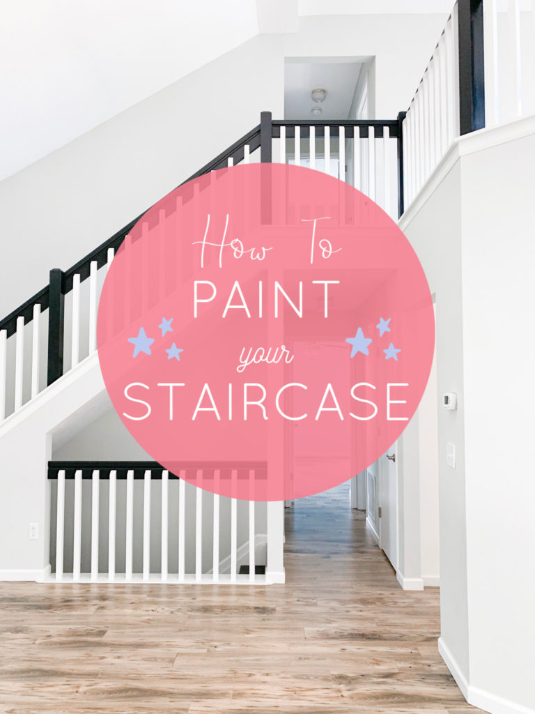 painted staircase with black and white paint