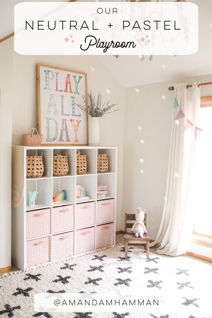 neutral playroom storage and decor