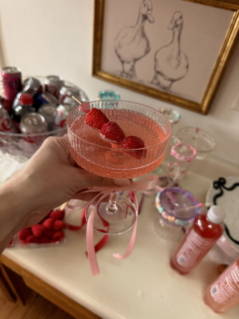 frozen raspberries in cocktail for valentine's day