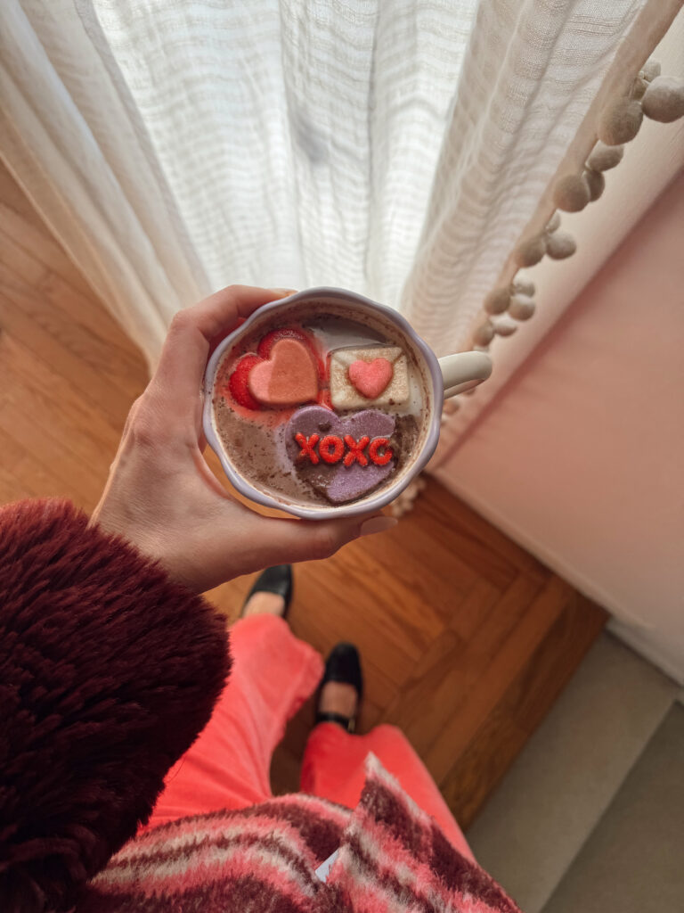 valentine's day hot chocolate with xoxo marshmallows